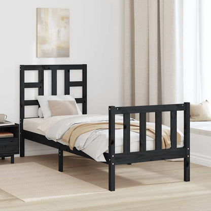 vidaXL Bed Frame without Mattress Black Small Single Solid Wood Pine