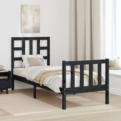vidaXL Bed Frame without Mattress Black Small Single Solid Wood Pine