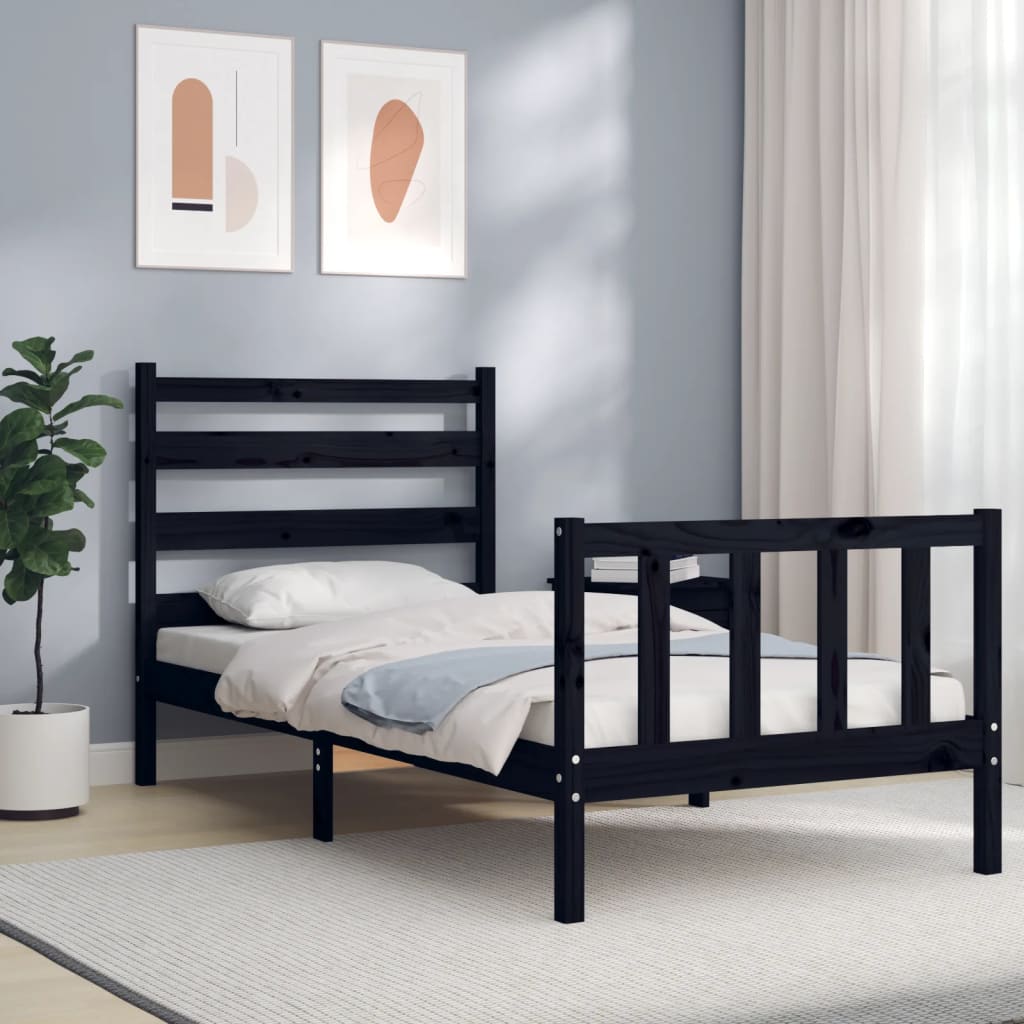 vidaXL Bed Frame without Mattress Black Small Single Solid Wood Pine