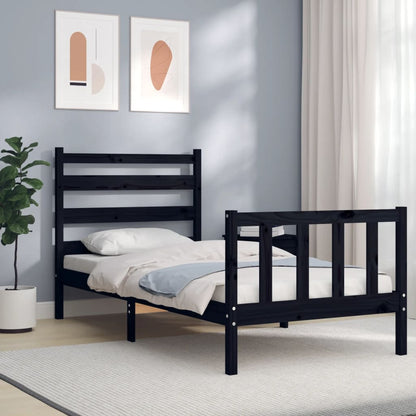 vidaXL Bed Frame without Mattress Black Small Single Solid Wood Pine
