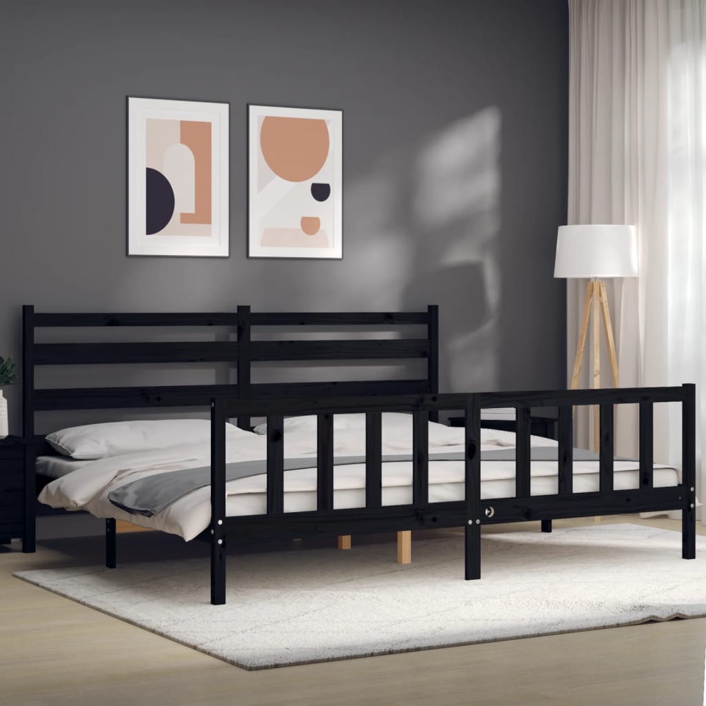 vidaXL Bed Frame without Mattress Black 200x200 cm Solid Wood Pine