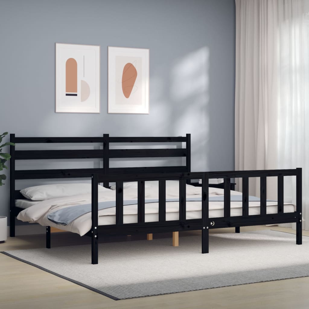 vidaXL Bed Frame without Mattress Black 200x200 cm Solid Wood Pine