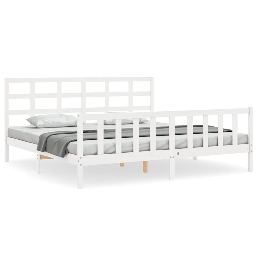 vidaXL Bed Frame with Headboard White 180x200 cm Super King Solid Wood