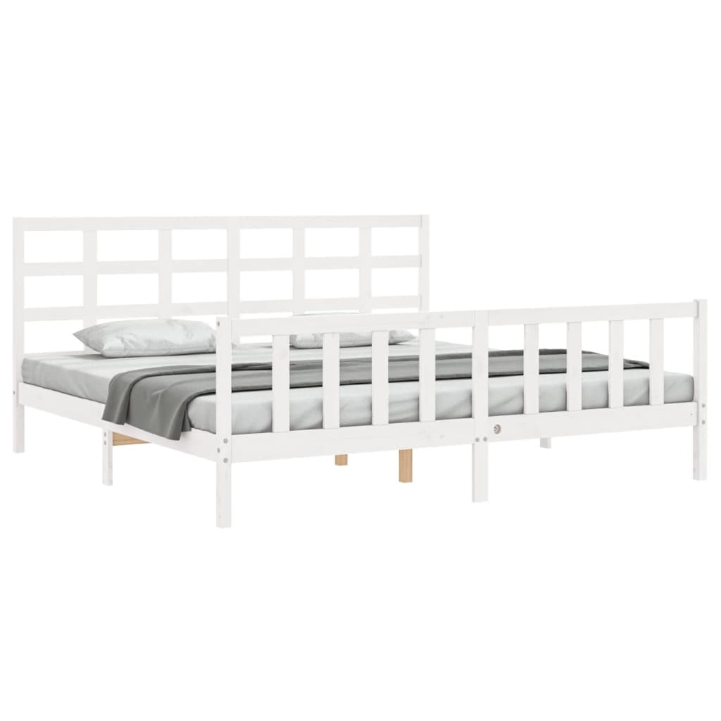 vidaXL Bed Frame with Headboard White 180x200 cm Super King Solid Wood
