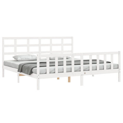 vidaXL Bed Frame with Headboard White 180x200 cm Super King Solid Wood