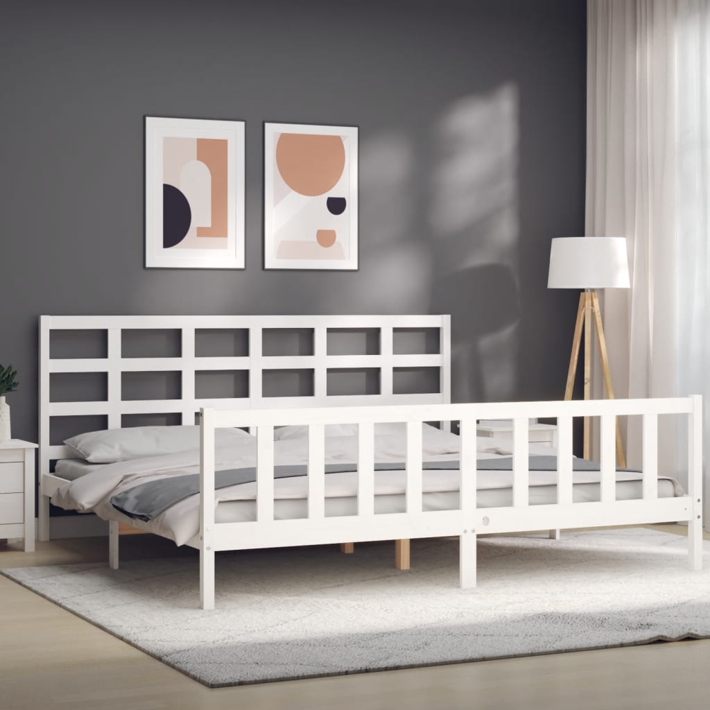 vidaXL Bed Frame with Headboard White 180x200 cm Super King Solid Wood