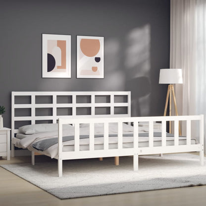 vidaXL Bed Frame with Headboard White 180x200 cm Super King Solid Wood