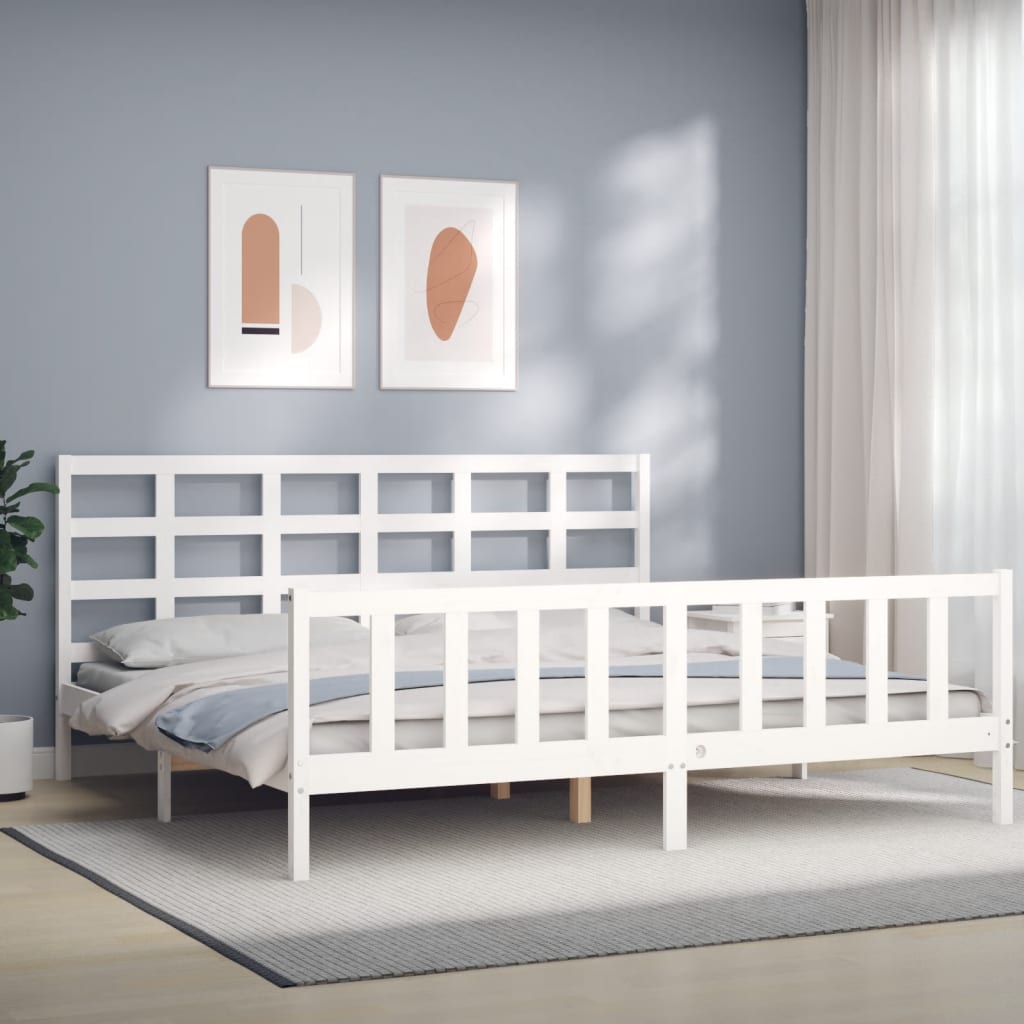 vidaXL Bed Frame with Headboard White 180x200 cm Super King Solid Wood
