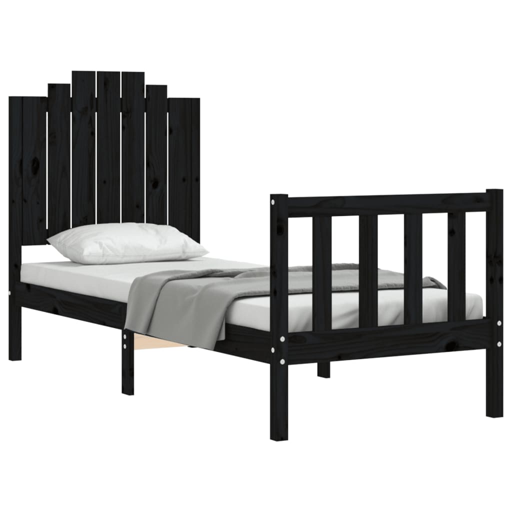 vidaXL Bed Frame without Mattress Black Small Single Solid Wood Pine