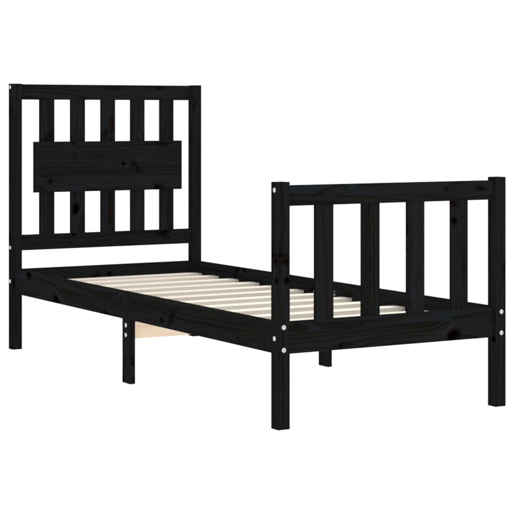 vidaXL Bed Frame without Mattress Black Small Single Solid Wood Pine