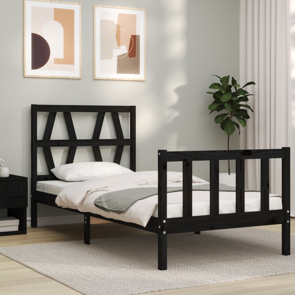 vidaXL Bed Frame without Mattress Black Small Single Solid Wood Pine
