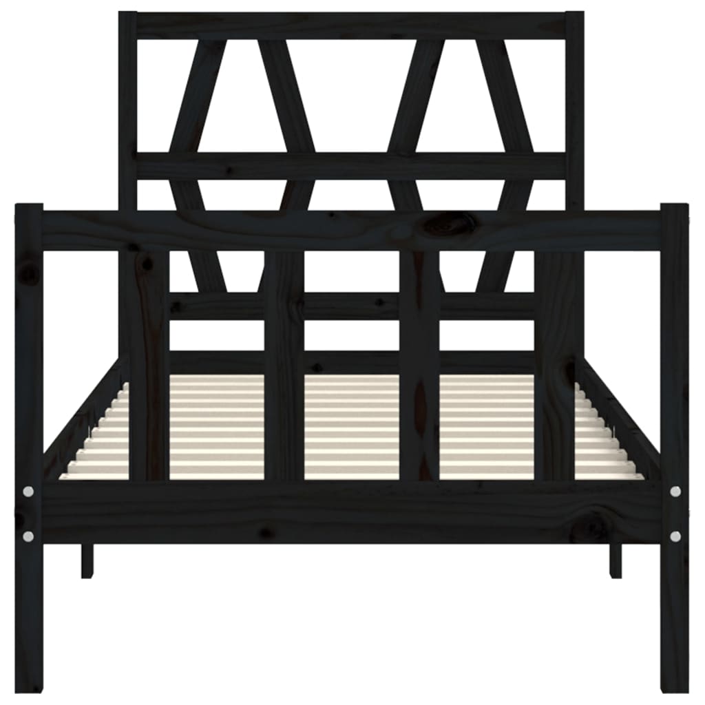 vidaXL Bed Frame without Mattress Black Small Single Solid Wood Pine