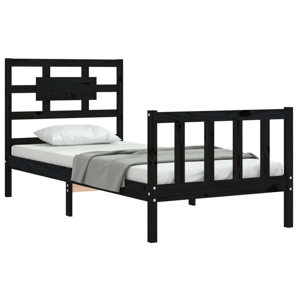 vidaXL Bed Frame without Mattress Black Small Single Solid Wood Pine