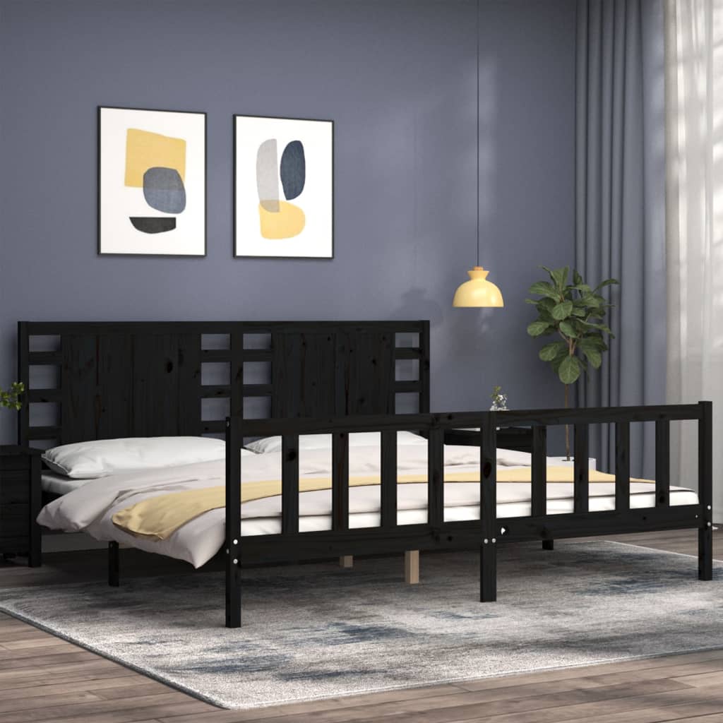 vidaXL Bed Frame without Mattress Black 200x200 cm Solid Wood Pine