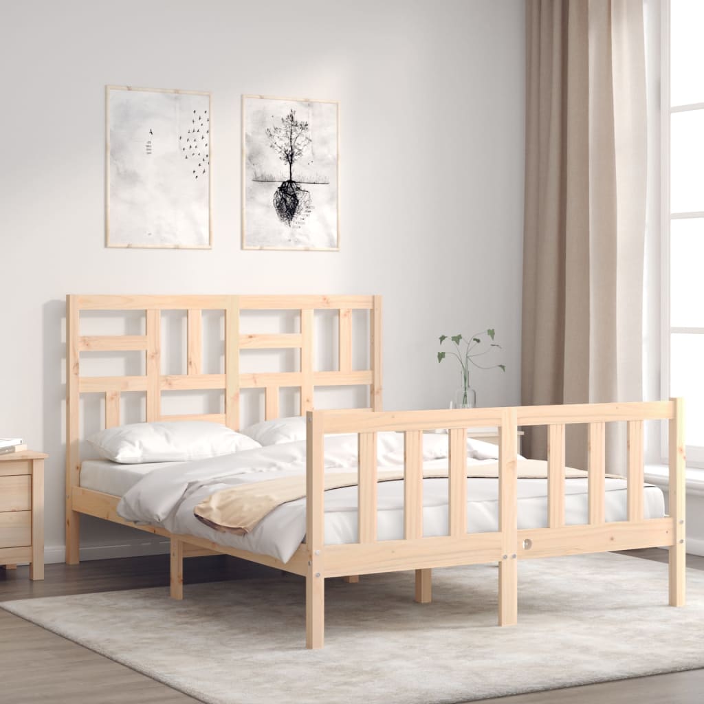 vidaXL Bed Frame | Natural | Solid Pinewood | Double | Bed Frame | Rectangular