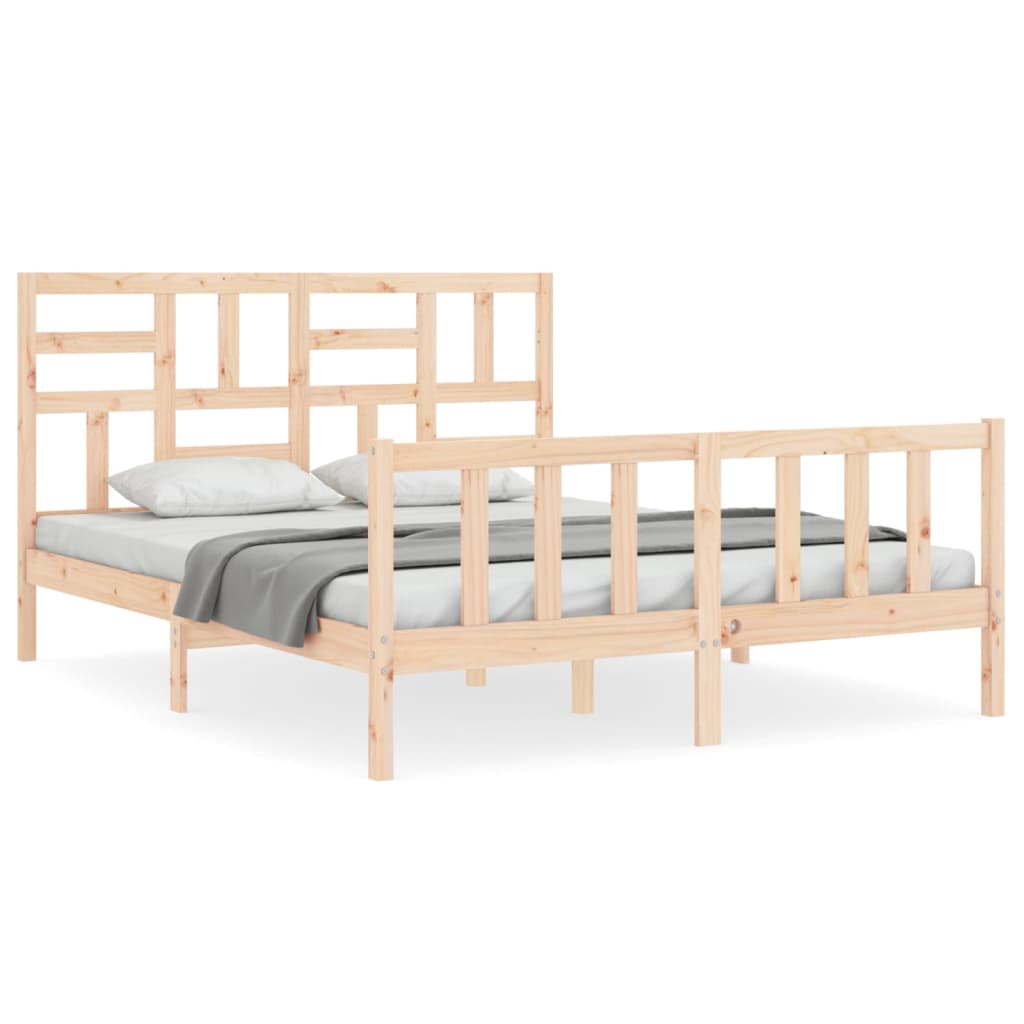 vidaXL Bed Frame | Natural Pine | Solid Pine Wood, Plywood | Double Size