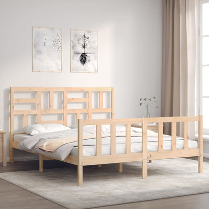 vidaXL Bed Frame | Natural Pine | Solid Pine Wood, Plywood | Double Size