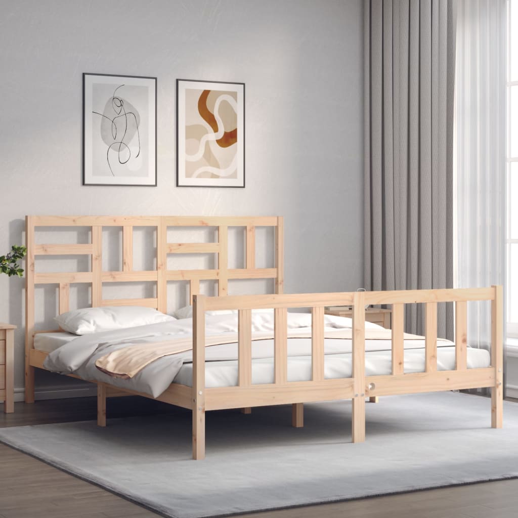 vidaXL Bed Frame | Natural Pine | Solid Pine Wood, Plywood | Double Size