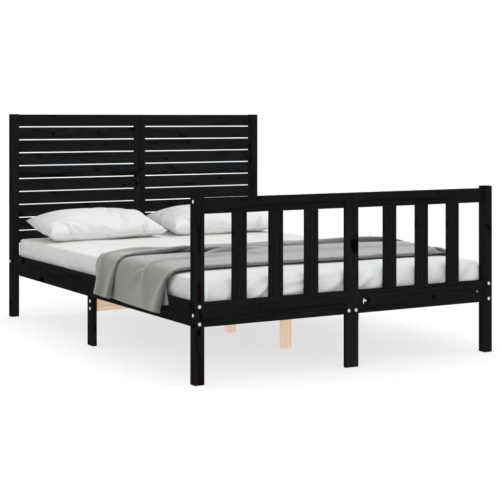 vidaXL Bed Frame without Mattress Black Double Solid Wood Pine