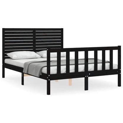 vidaXL Bed Frame without Mattress Black Double Solid Wood Pine