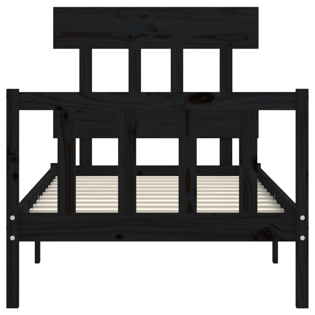 vidaXL Bed Frame without Mattress Black Small Single Solid Wood Pine