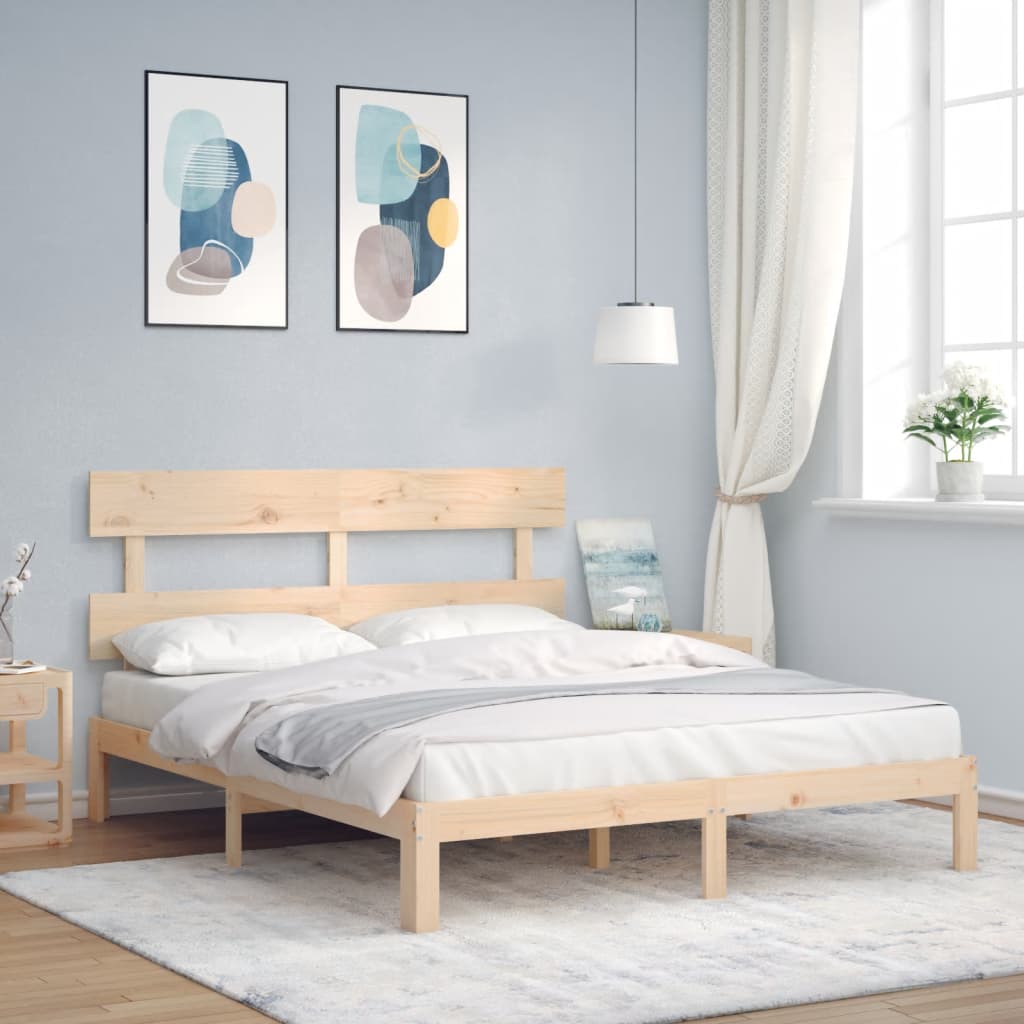 vidaXL Bed Frame | Natural Wood | Solid Pine Wood | King | Bed Frame