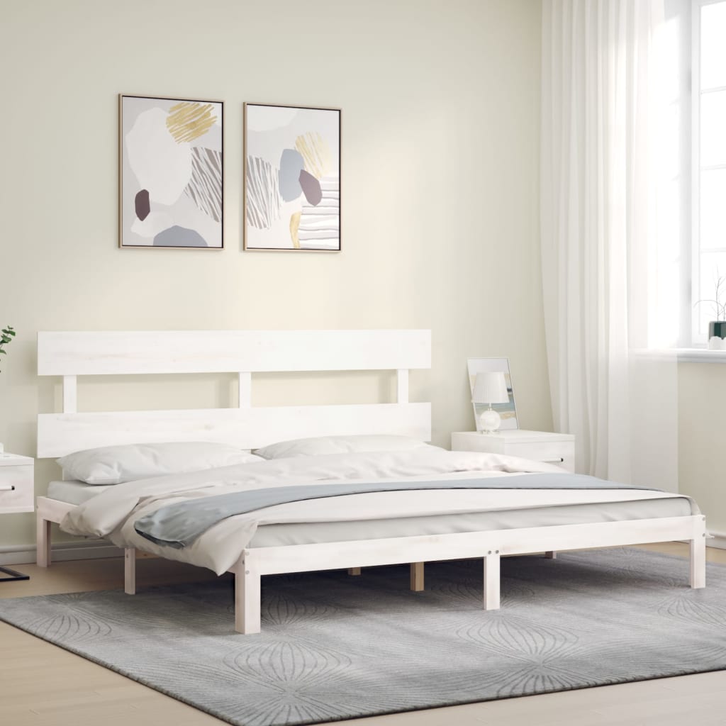 vidaXL Bed Frame without Mattress White Super King Size Solid Wood Pine