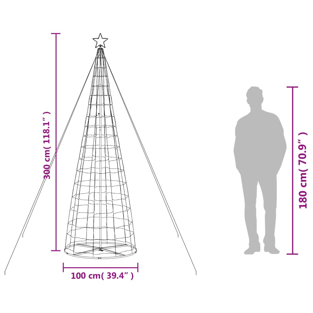 vidaXL LED Christmas Tree 570 LEDs Warm White 300 cm