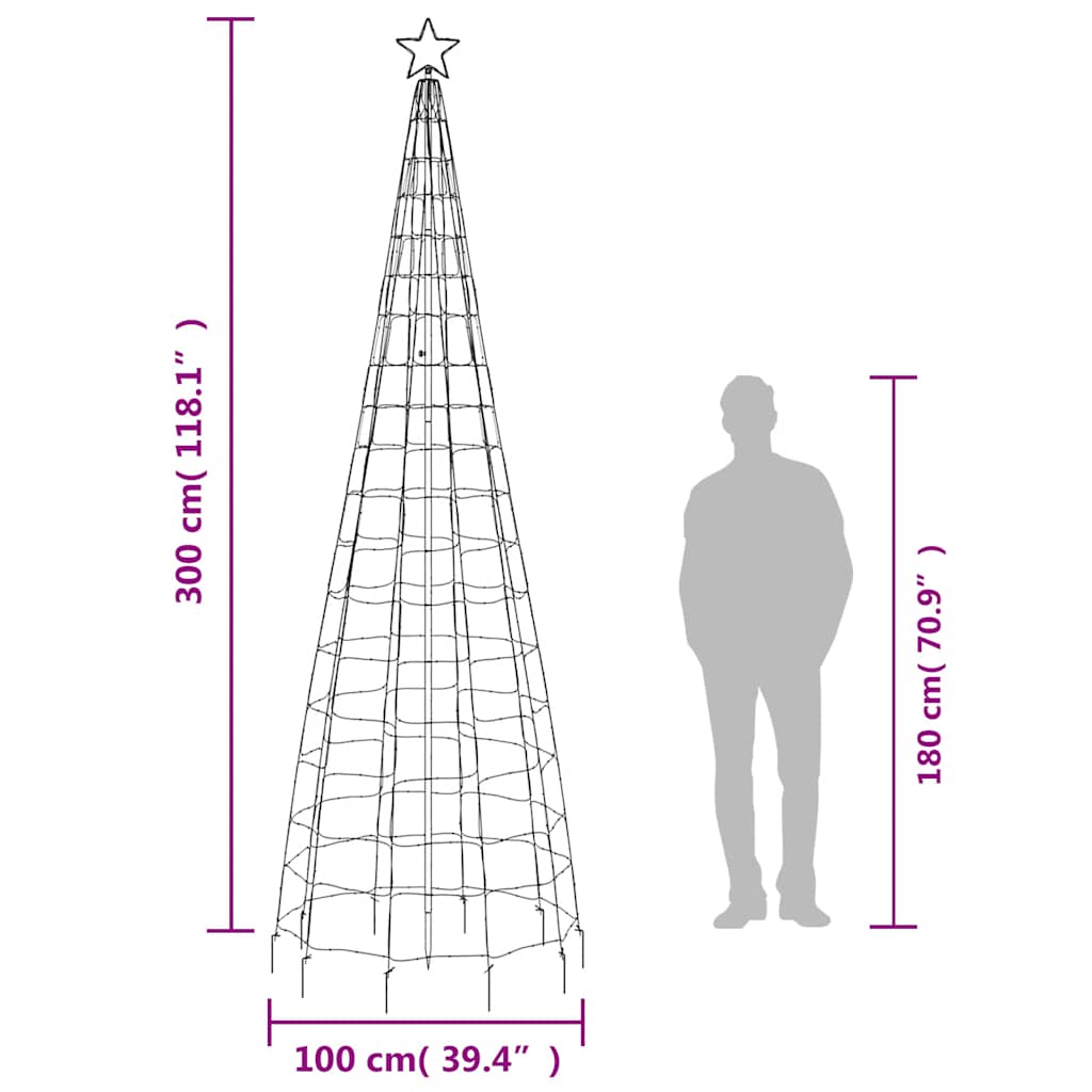 vidaXL LED Christmas Tree with Spikes 570 LEDs Cold White 300 cm