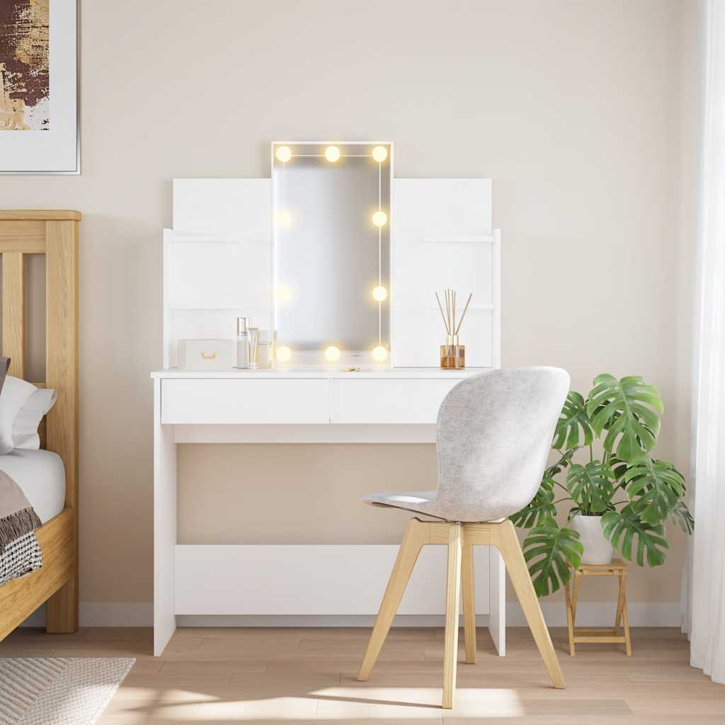 vidaXL Dressing Table with LED Lights White 96x40x142 cm