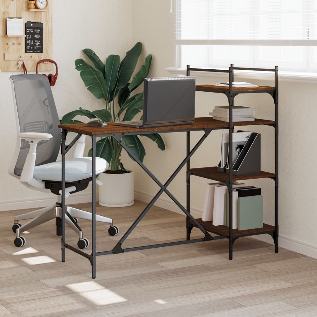 vidaXL Computer Desk with Shelves Brown Oak 120x47x109 cm