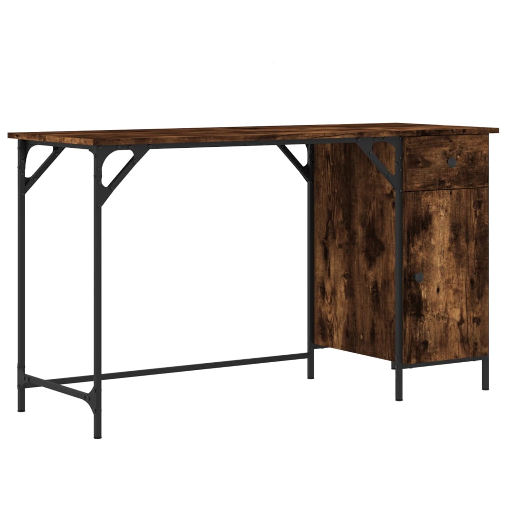 vidaXL Computer Desk Smoked Oak 131x48x75 cm Engineered Wood