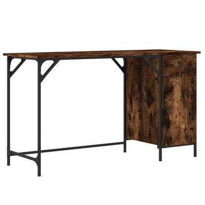 vidaXL Computer Desk Smoked Oak 131x48x75 cm Engineered Wood