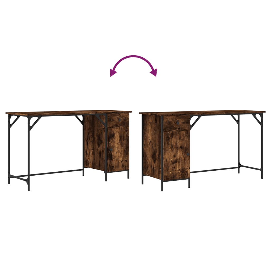 vidaXL Computer Desk Smoked Oak 131x48x75 cm Engineered Wood