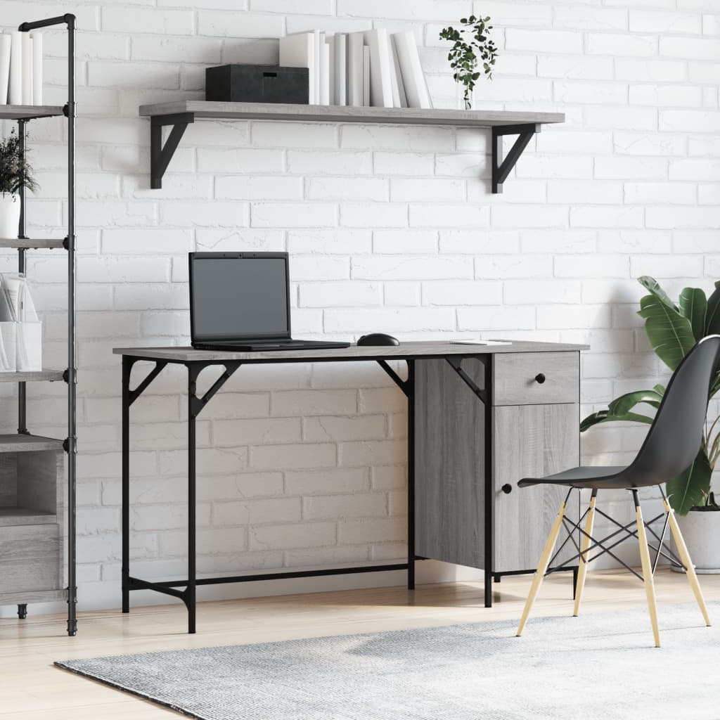 vidaXL Computer Desk Grey Sonoma 131x48x75 cm Engineered Wood