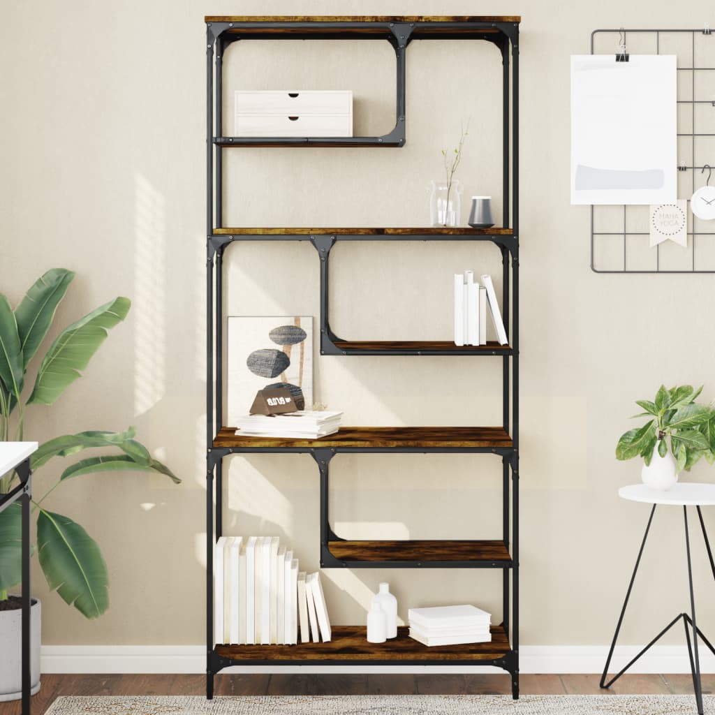 vidaXL Bookcase Smoked Oak 81x36x176 cm Engineered Wood