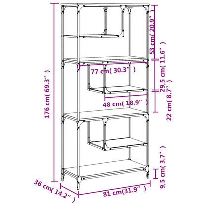 vidaXL Bookcase Grey Sonoma 81x36x176 cm Engineered Wood