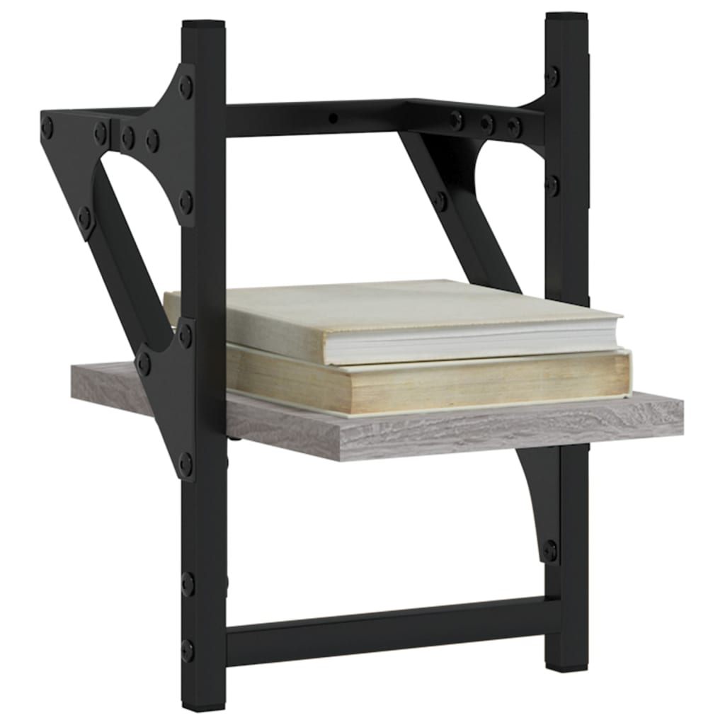 vidaXL Wall Shelves with Bars 2 pcs Grey Sonoma 20x25x30 cm