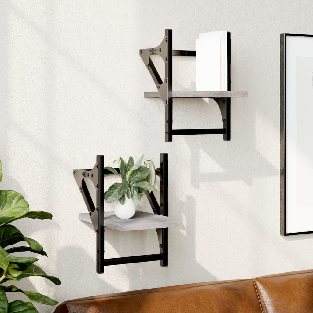vidaXL Wall Shelves with Bars 2 pcs Grey Sonoma 20x25x30 cm