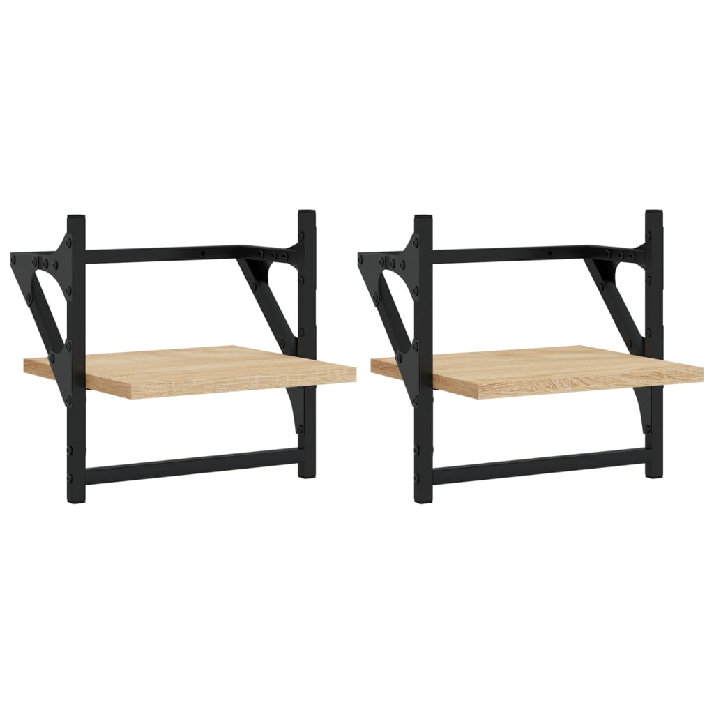 vidaXL Wall Shelves with Bars 2 pcs Sonoma Oak 30x25x30 cm