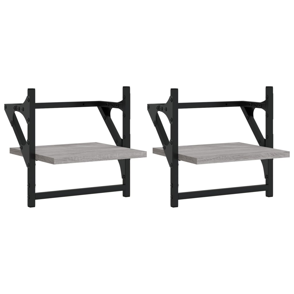 vidaXL Wall Shelves with Bars 2 pcs Grey Sonoma 30x25x30 cm