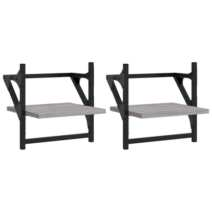 vidaXL Wall Shelves with Bars 2 pcs Grey Sonoma 30x25x30 cm