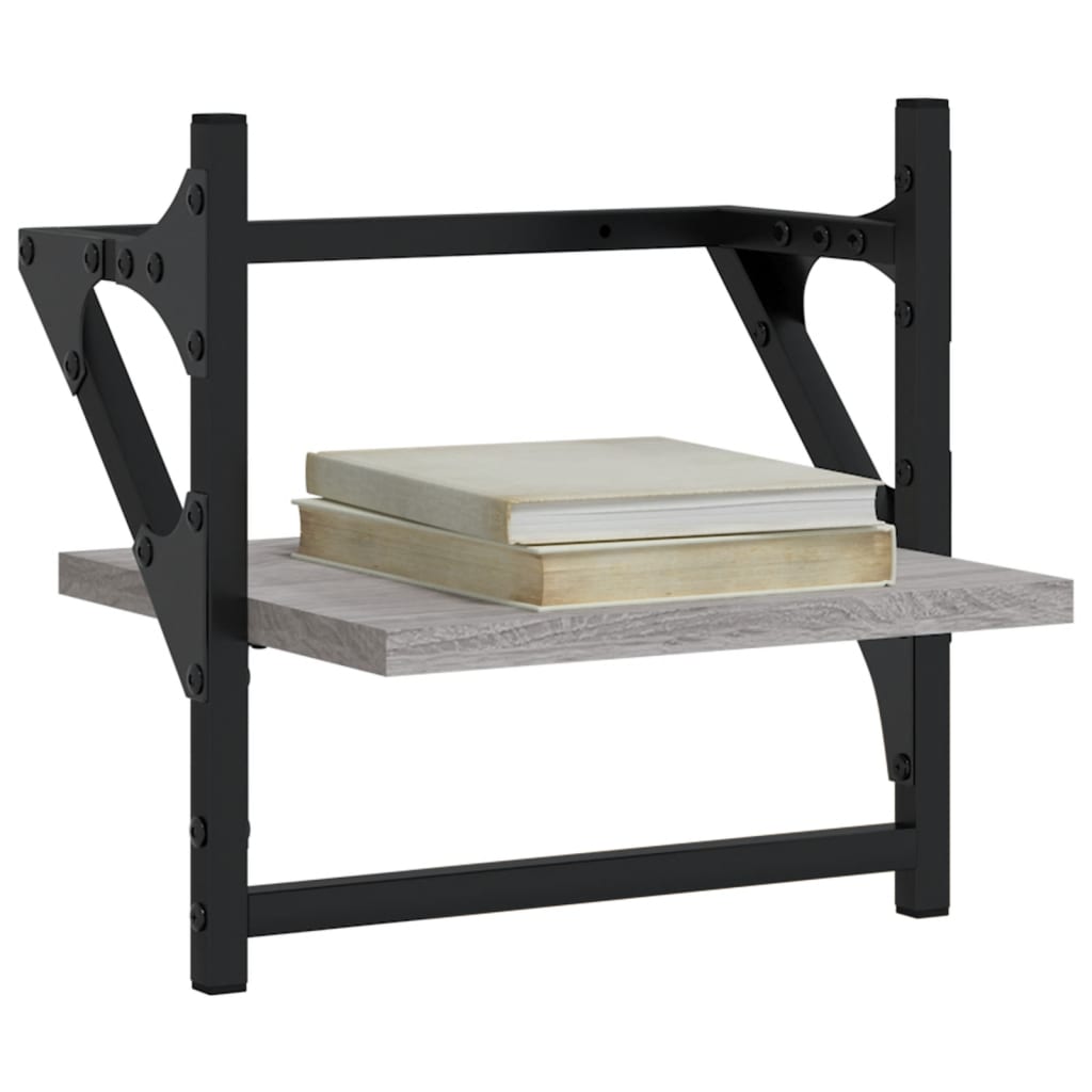 vidaXL Wall Shelves with Bars 2 pcs Grey Sonoma 30x25x30 cm
