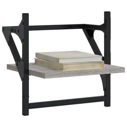 vidaXL Wall Shelves with Bars 2 pcs Grey Sonoma 30x25x30 cm