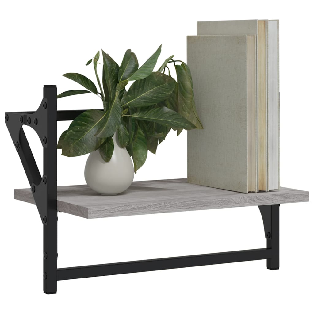 vidaXL Wall Shelves with Bars 2 pcs Grey Sonoma 40x25x30 cm