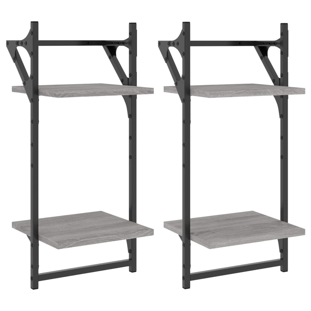 vidaXL 2-Tier Wall Shelves with Bars 2 pcs Grey Sonoma 30x25x65 cm