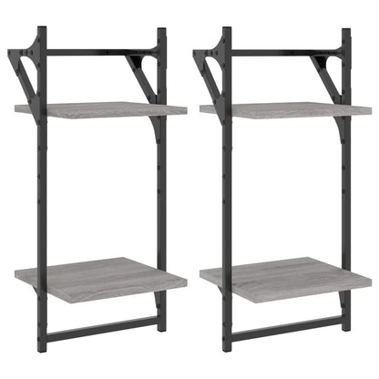 vidaXL 2-Tier Wall Shelves with Bars 2 pcs Grey Sonoma 30x25x65 cm