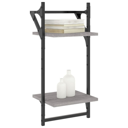 vidaXL 2-Tier Wall Shelves with Bars 2 pcs Grey Sonoma 30x25x65 cm