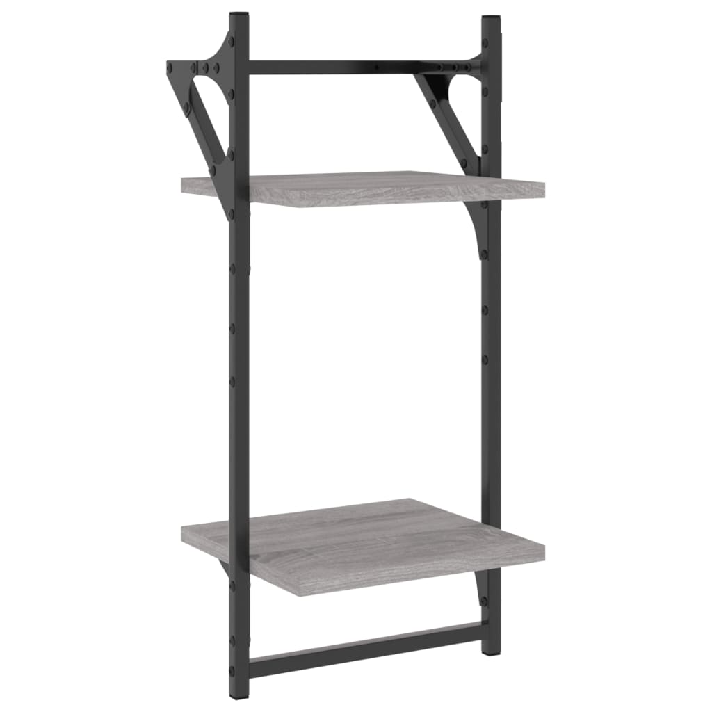 vidaXL 2-Tier Wall Shelves with Bars 2 pcs Grey Sonoma 30x25x65 cm