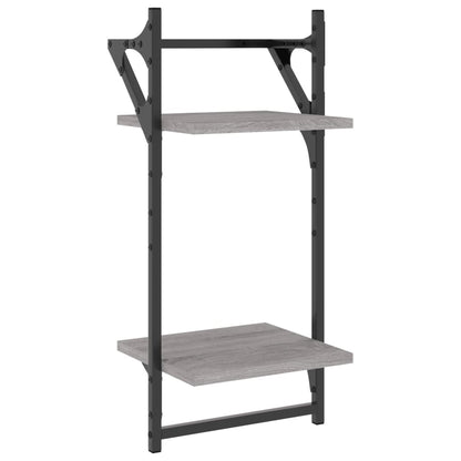 vidaXL 2-Tier Wall Shelves with Bars 2 pcs Grey Sonoma 30x25x65 cm